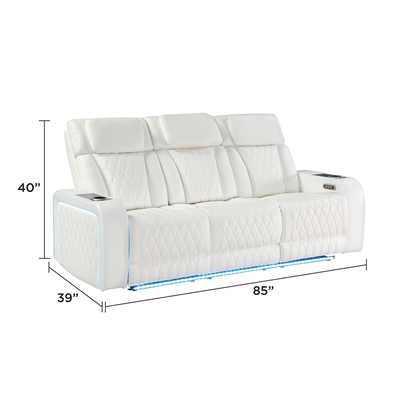 Galaxy Electra PWR Reclining Loveseat w Console Speakers/Massage/LED in Ice