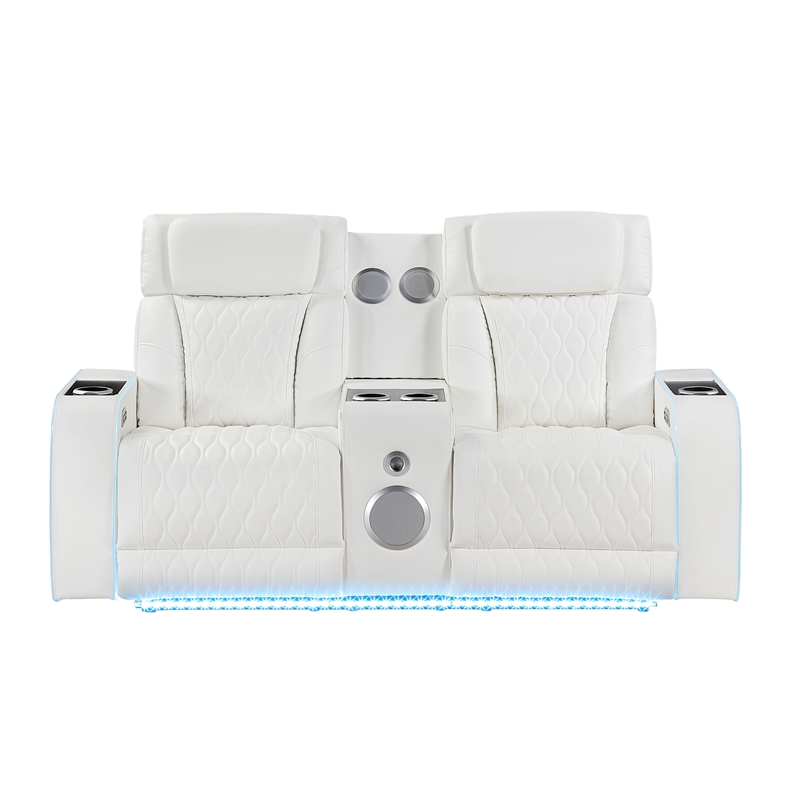 Galaxy Electra PWR Reclining Loveseat w Console Speakers/Massage/LED in Ice