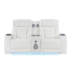 Galaxy Electra PWR Reclining Loveseat w Console Speakers/Massage/LED in Ice