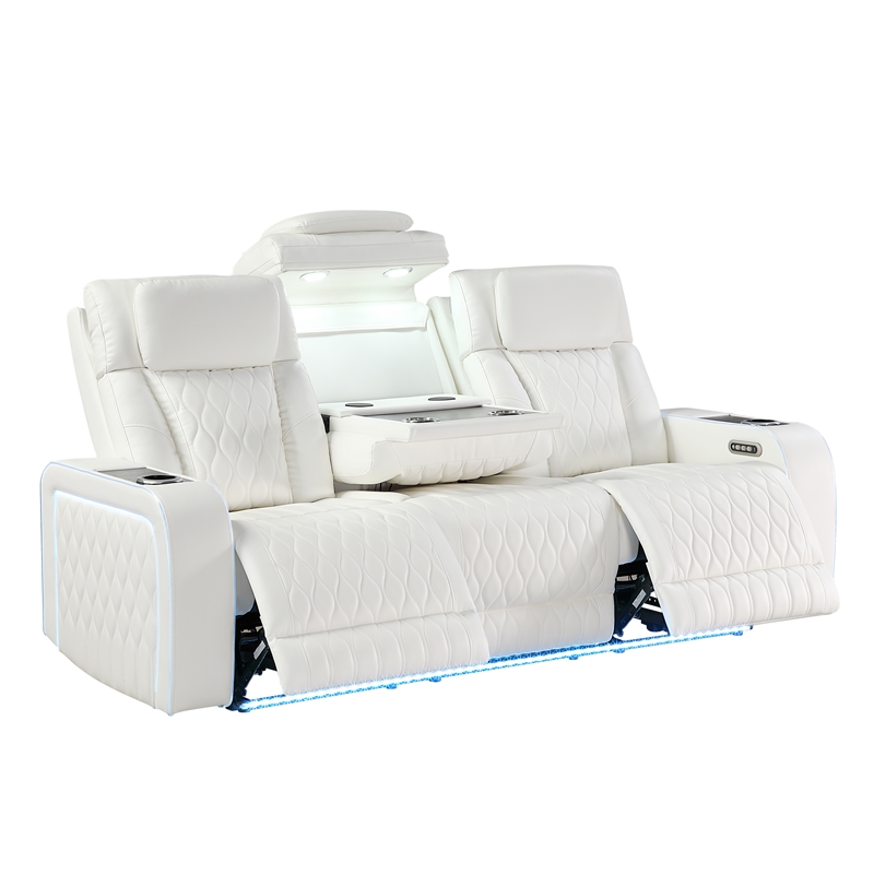 Galaxy Home Electra Power Reclining Sofa w Massage & LED Lighting in Ice