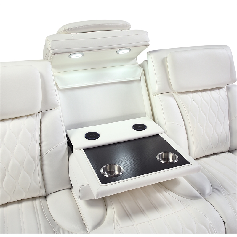 Galaxy Home Electra Power Reclining Sofa w Massage & LED Lighting in Ice