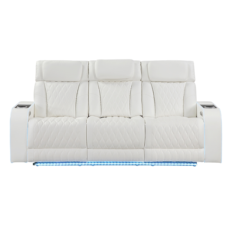 Galaxy Home Electra Power Reclining Sofa w Massage & LED Lighting in Ice