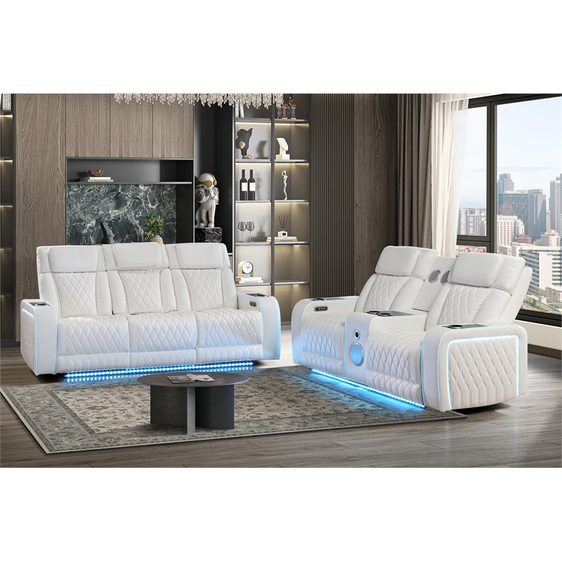 Galaxy Home Electra 2PC Power Reclining Sofa Loveseat Set w Massage in Ice