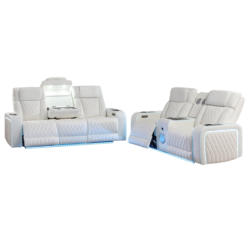 Galaxy Home Electra 2PC Power Reclining Sofa Loveseat Set w Massage in Ice