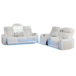 Galaxy Home Electra 2PC Power Reclining Sofa Loveseat Set w Massage in Ice
