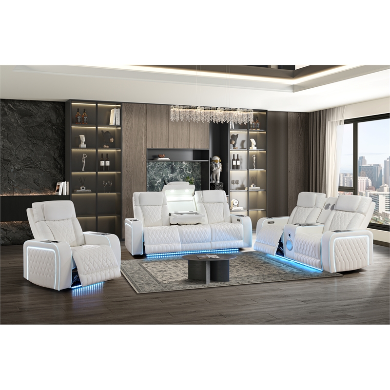 Galaxy Home Electra 3PC Power Reclining Sofa Loveseat Recliner Set in Ice
