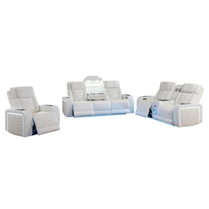 Galaxy Home Electra 3PC Power Reclining Sofa Loveseat Recliner Set in Ice