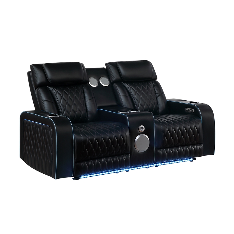 Galaxy Home Electra 2PC PWR Reclining Sofa Loveseat Set w Massage in Black
