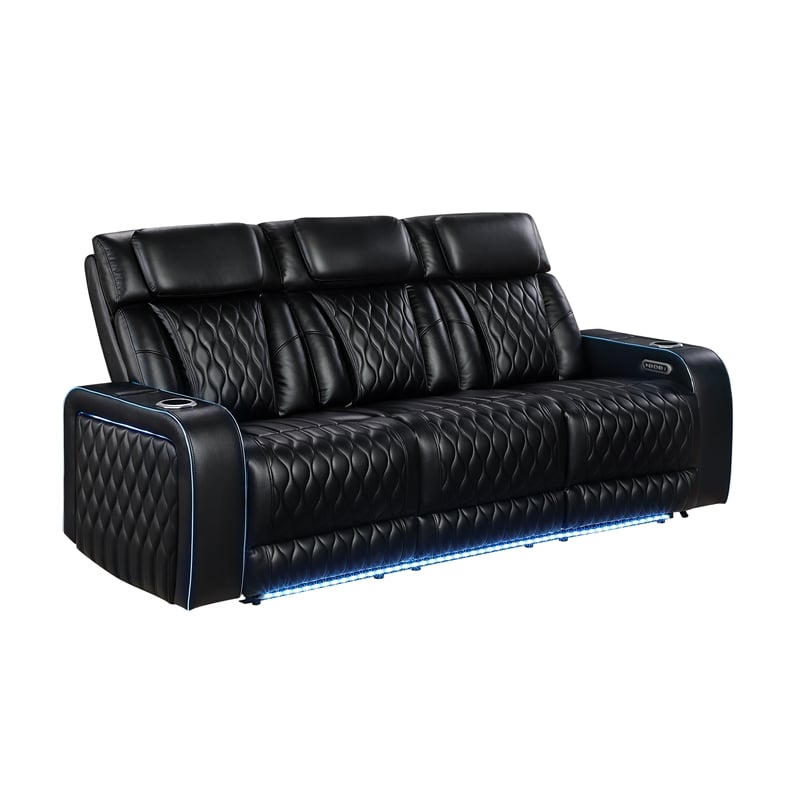 Galaxy Home Electra 2PC PWR Reclining Sofa Loveseat Set w Massage in Black