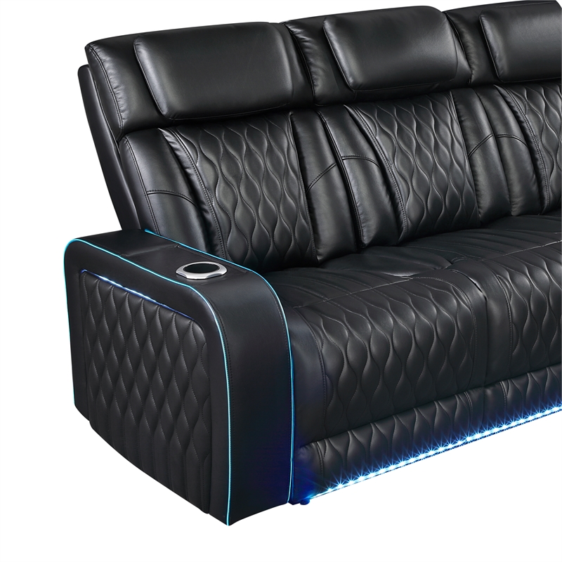 Galaxy Home Electra 2PC PWR Reclining Sofa Loveseat Set w Massage in Black