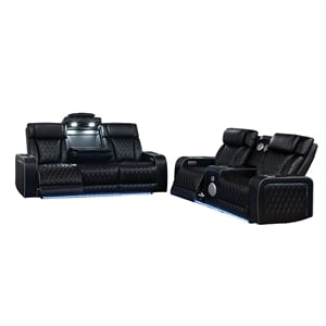 Galaxy Home Electra 2PC PWR Reclining Sofa Loveseat Set w Massage in Black