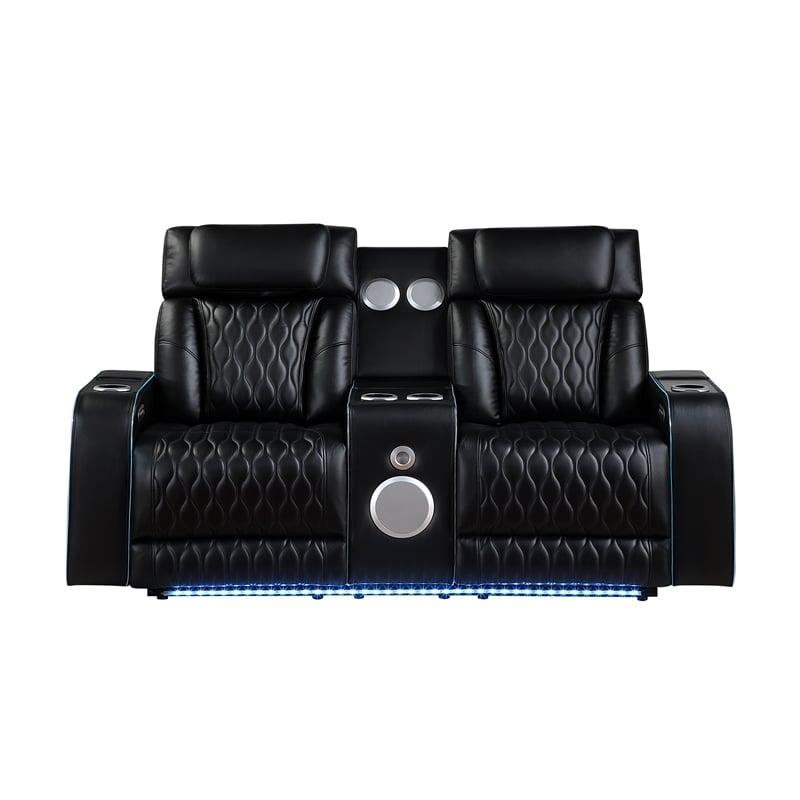 Galaxy Home Electra 3PC Power Reclining Sofa Loveseat Recliner Set in Black
