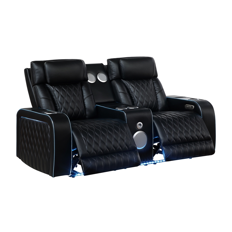 Galaxy Home Electra 3PC Power Reclining Sofa Loveseat Recliner Set in Black