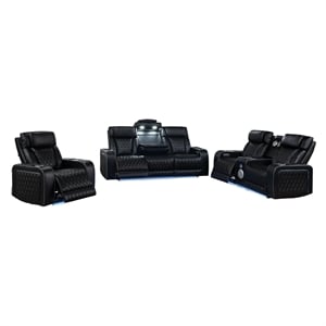 Galaxy Home Electra 3PC Power Reclining Sofa Loveseat Recliner Set in Black