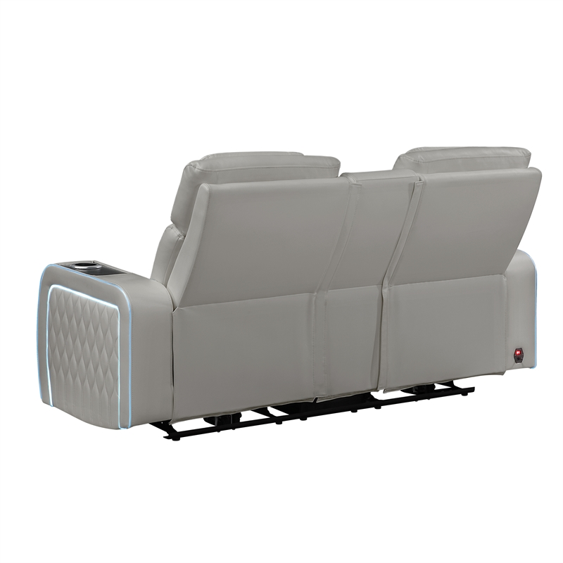Electra PWR Reclining Loveseat w Console/Speakers/Massage&LED in Gray