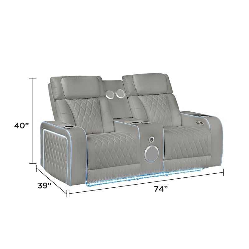 Electra PWR Reclining Loveseat w Console/Speakers/Massage&LED in Gray