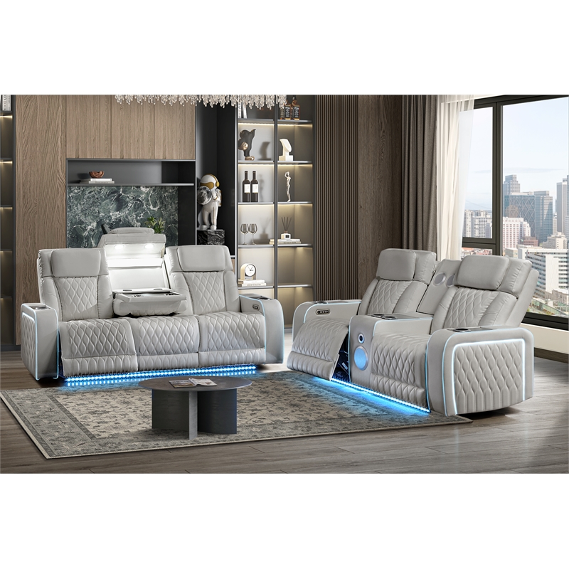 Galaxy Home Electra 2PC Power Reclining Sofa Loveseat Set w Massage in Gray