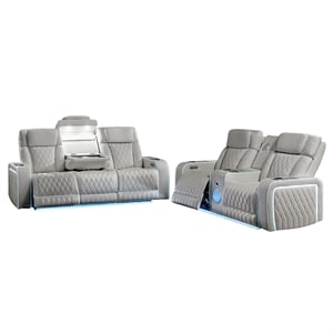 Galaxy Home Electra 2PC Power Reclining Sofa Loveseat Set w Massage in Gray