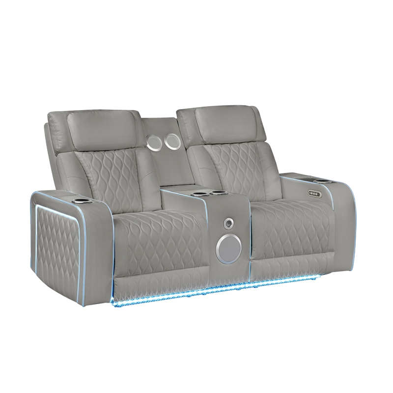 Galaxy Home Electra 2PC Power Reclining Sofa Loveseat Set w Massage in Gray