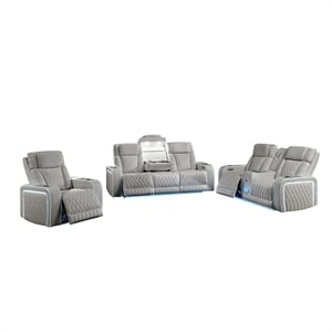Galaxy Home Electra 3PC Power Reclining Sofa Loveseat Recliner Set in Gray