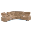 Electra Modern Power Reclining Sectional with Speakers Caramel Faux Leather