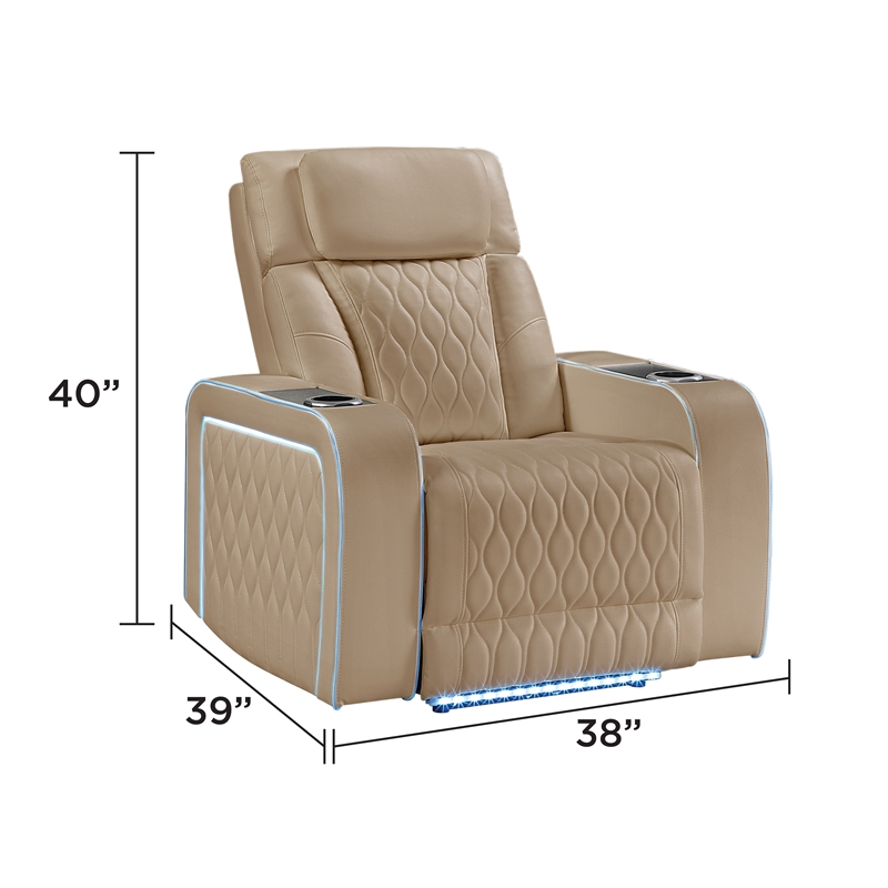 Galaxy Electra Power Recliner w Massage Power Headrest & LED in Caramel