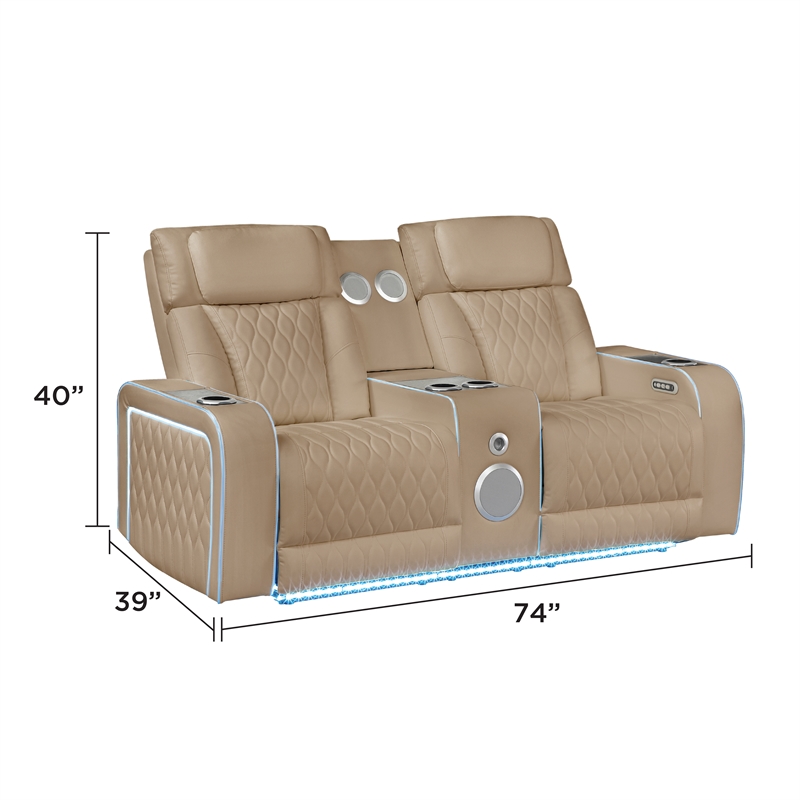 Galaxy Electra Power Reclining Loveseat w Speakers/Massage/LED in Caramel