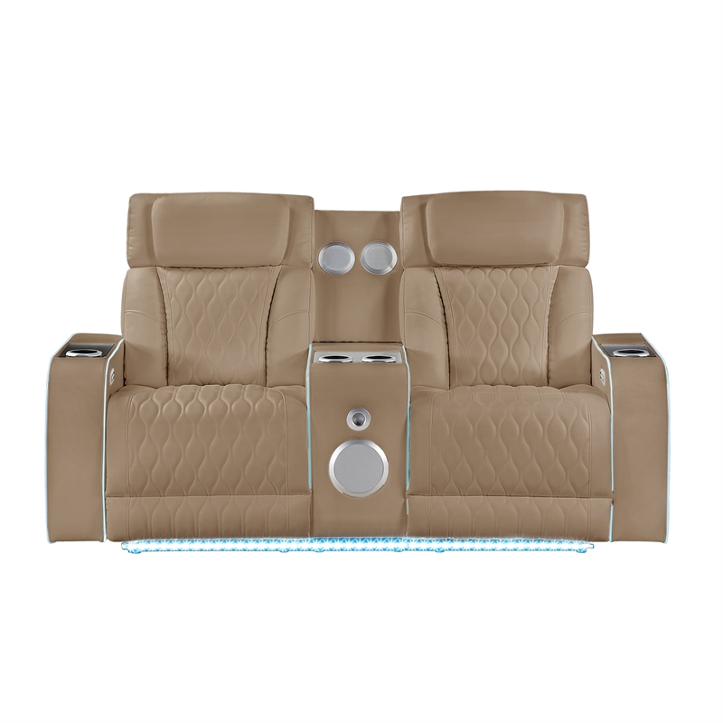 Galaxy Electra Power Reclining Loveseat w Speakers/Massage/LED in Caramel