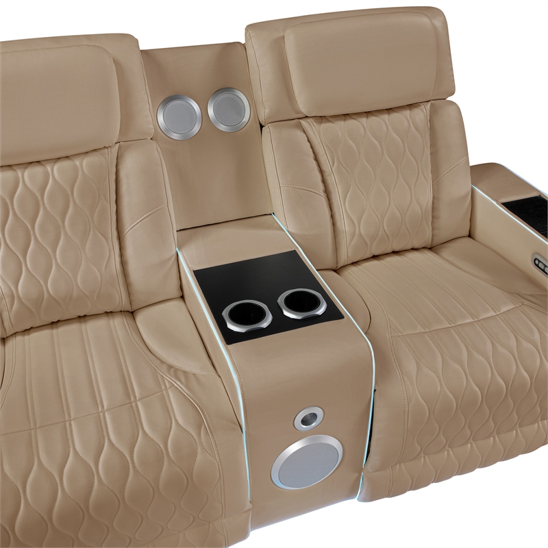 Galaxy Electra Power Reclining Loveseat w Speakers/Massage/LED in Caramel