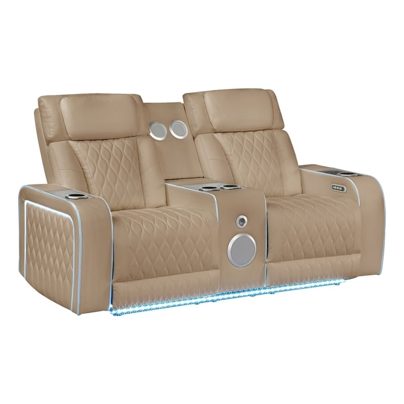 Galaxy Electra Power Reclining Loveseat w Speakers/Massage/LED in Caramel