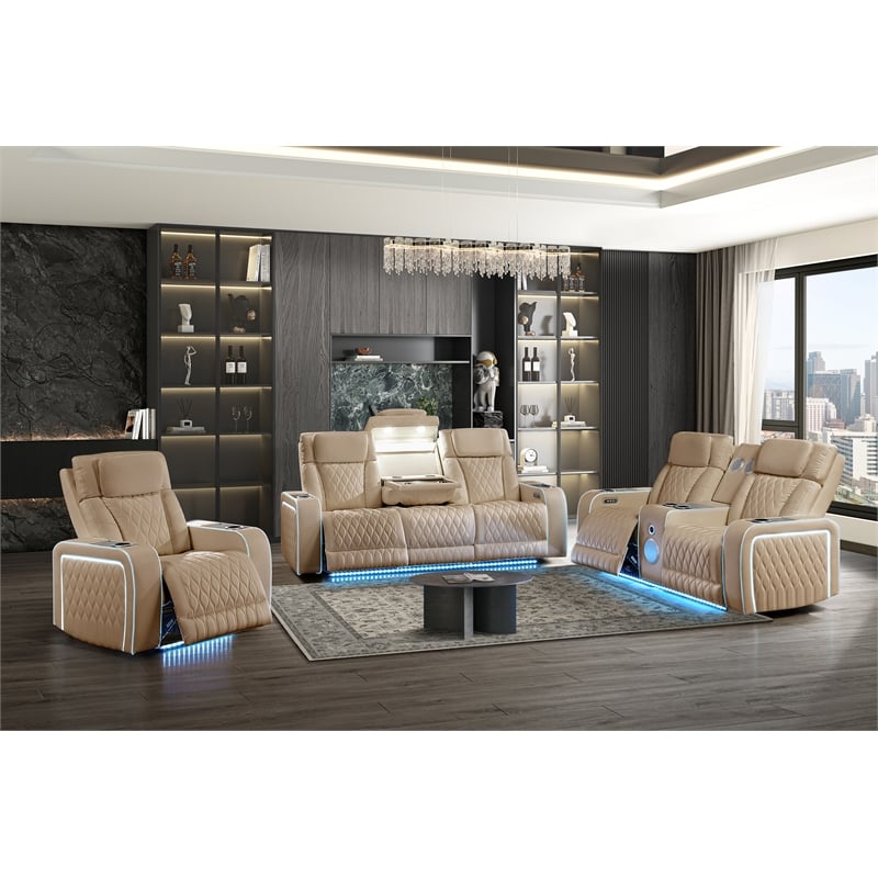 Galaxy Electra 2PC Power Reclining Sofa Loveseat Set w Massage in Caramel