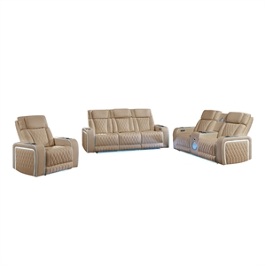 Electra 3PC Power Reclining Sofa Loveseat Recliner Set Caramel Faux Leather