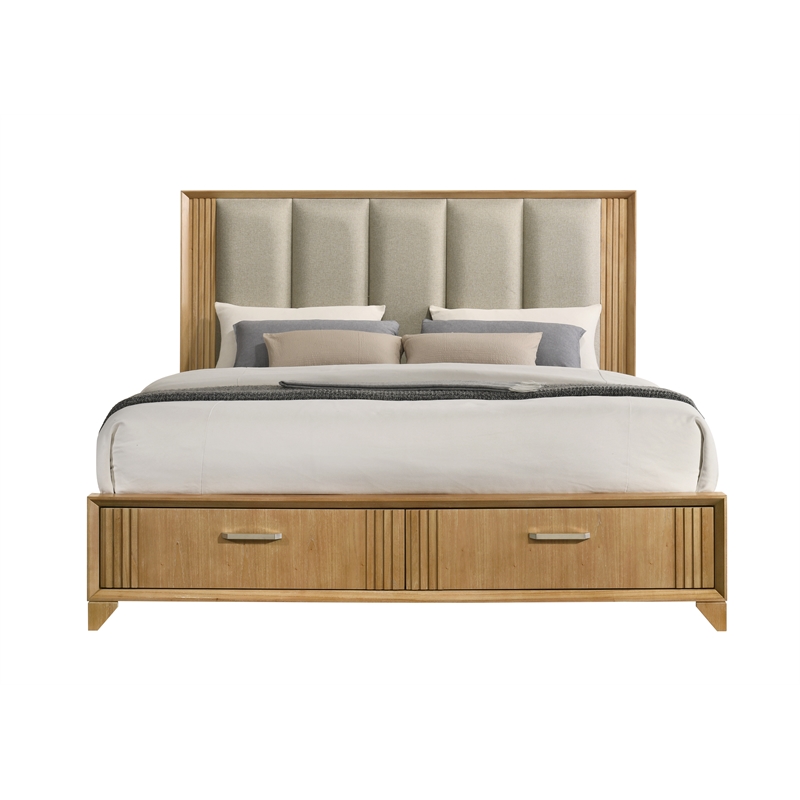 Galaxy Home Modern Queen Storage Bed with Upholstered Headboard in Natural