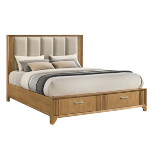 Galaxy Home Modern King Storage Bed with Upholstered Headboard in Natural