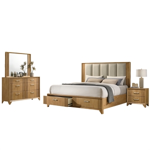 Galaxy Home Furnishings 4Pc Queen Bedroom Set with Storage Bed in Natural