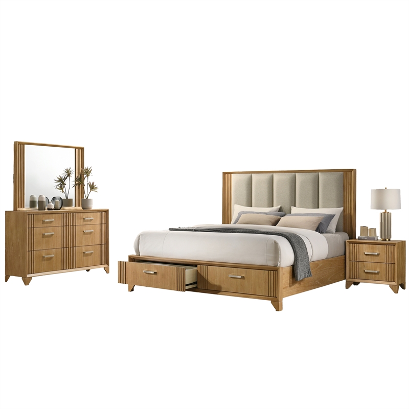 Galaxy Home Furnishings 4Pc King Bedroom Set with Storage Bed in Natural