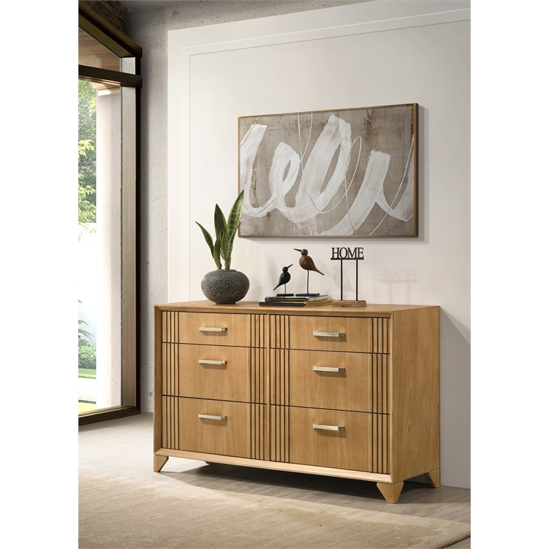 Galaxy Home Modern 6 Drawer Dresser with Full Extension Glides in Natural