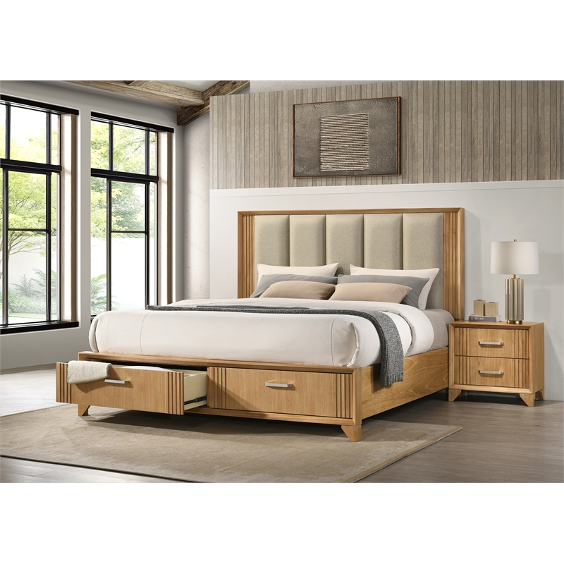 Galaxy Home Modern Bedroom Nightstand with Storage Drawer in Natural