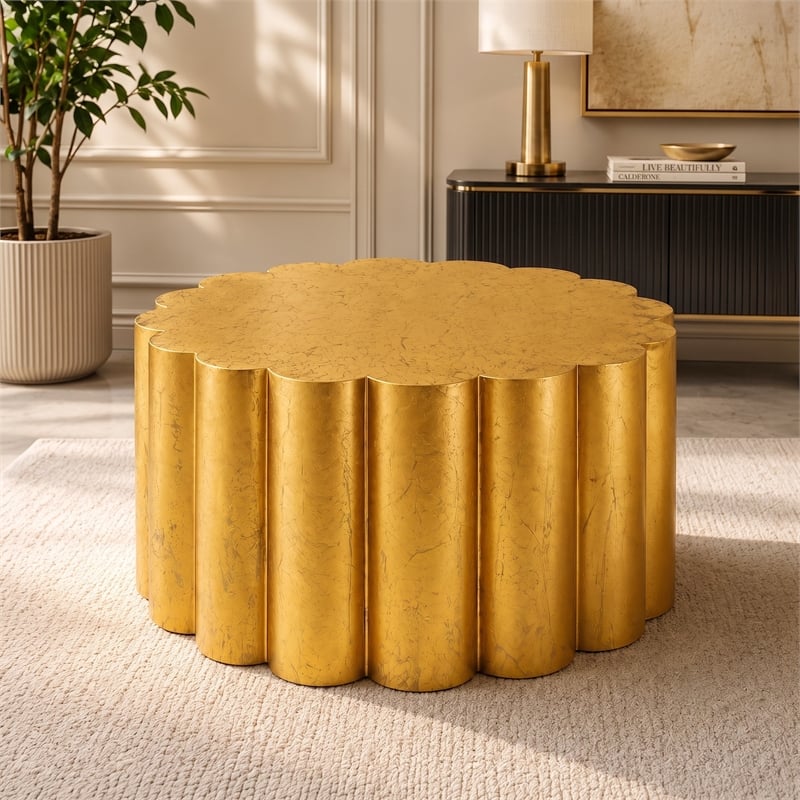 301 Modern 2-Piece Iron Coffee & End Table Set in Gold Foil Finish