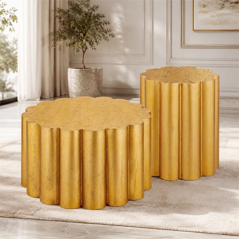 301 Modern 2-Piece Iron Coffee & End Table Set in Gold Foil Finish