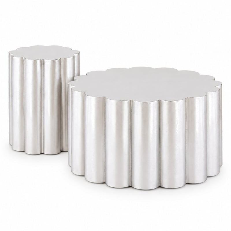 301 Modern 2-Piece Iron Coffee & End Table Set in Silver Foil Finish