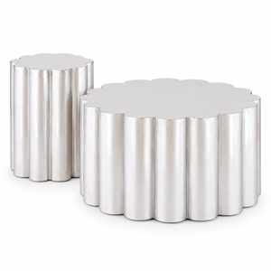 301 Modern 2-Piece Iron Coffee & End Table Set in Silver Foil Finish