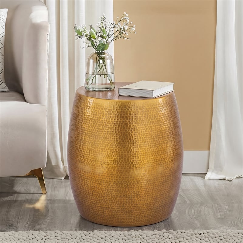 201 Modern 2-Piece Aluminum Coffee & End Table Set in Gold Finish