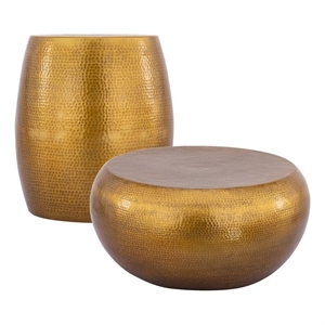 201 Modern 2-Piece Aluminum Coffee & End Table Set in Gold Finish