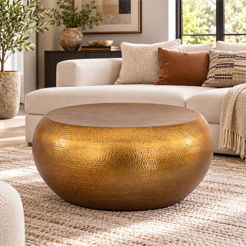 201 Modern 2-Piece Aluminum Coffee & End Table Set in Gold Finish