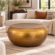 201 Modern 2-Piece Aluminum Coffee & End Table Set in Gold Finish