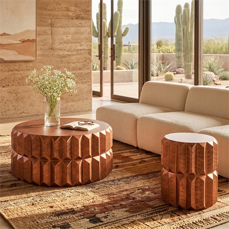 321 Modern 2-Piece Iron Geometric Table Set in Antique Copper Finish