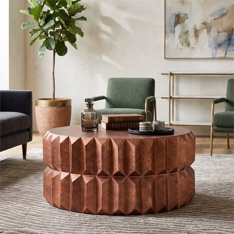 321 Modern 2-Piece Iron Geometric Table Set in Antique Copper Finish