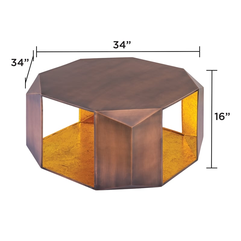 529 Contemporary 2-Piece Iron Table Set in Copper with Gold Foil