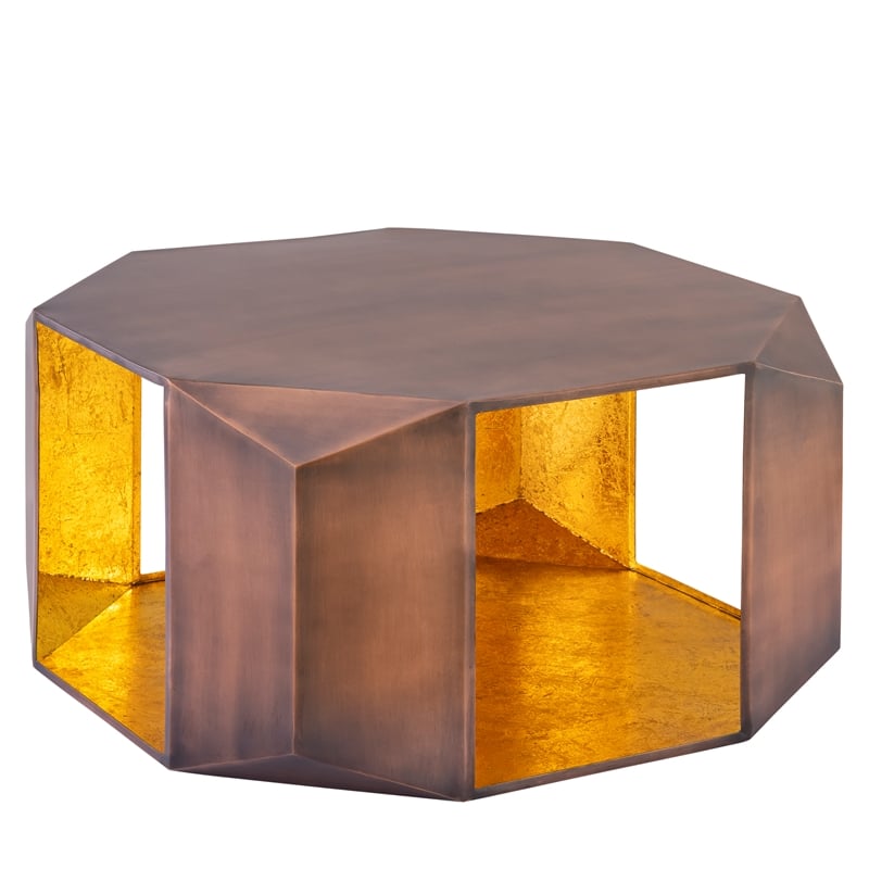 529 Contemporary 2-Piece Iron Table Set in Copper with Gold Foil
